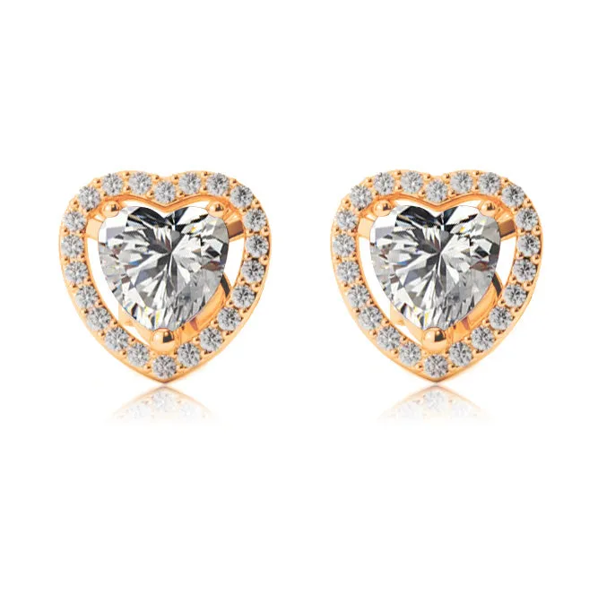 14k Yellow Gold Plated 2 Ct Created Halo Heart White Sapphire Stud Earrings
