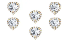 14k Yellow Gold Plated 2Ct Heart White Sapphire Set of Three Halo Stud Earrings