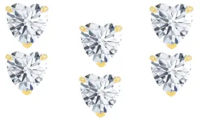 14k Yellow Gold Plated 2Ct Heart White Sapphire Set Of Three Stud Earrings