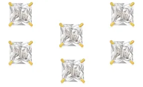 14k Yellow Gold Plated 3Ct Square Cut White Sapphire Set Of Three Stud Earrings