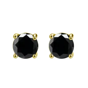 14k Yellow Gold Plated 4 Carat Round Created Black Sapphire Stud Earrings