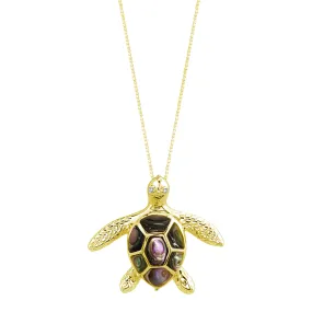 14K Yellow Gold Sea Turtle (Honu) Diamond Necklace