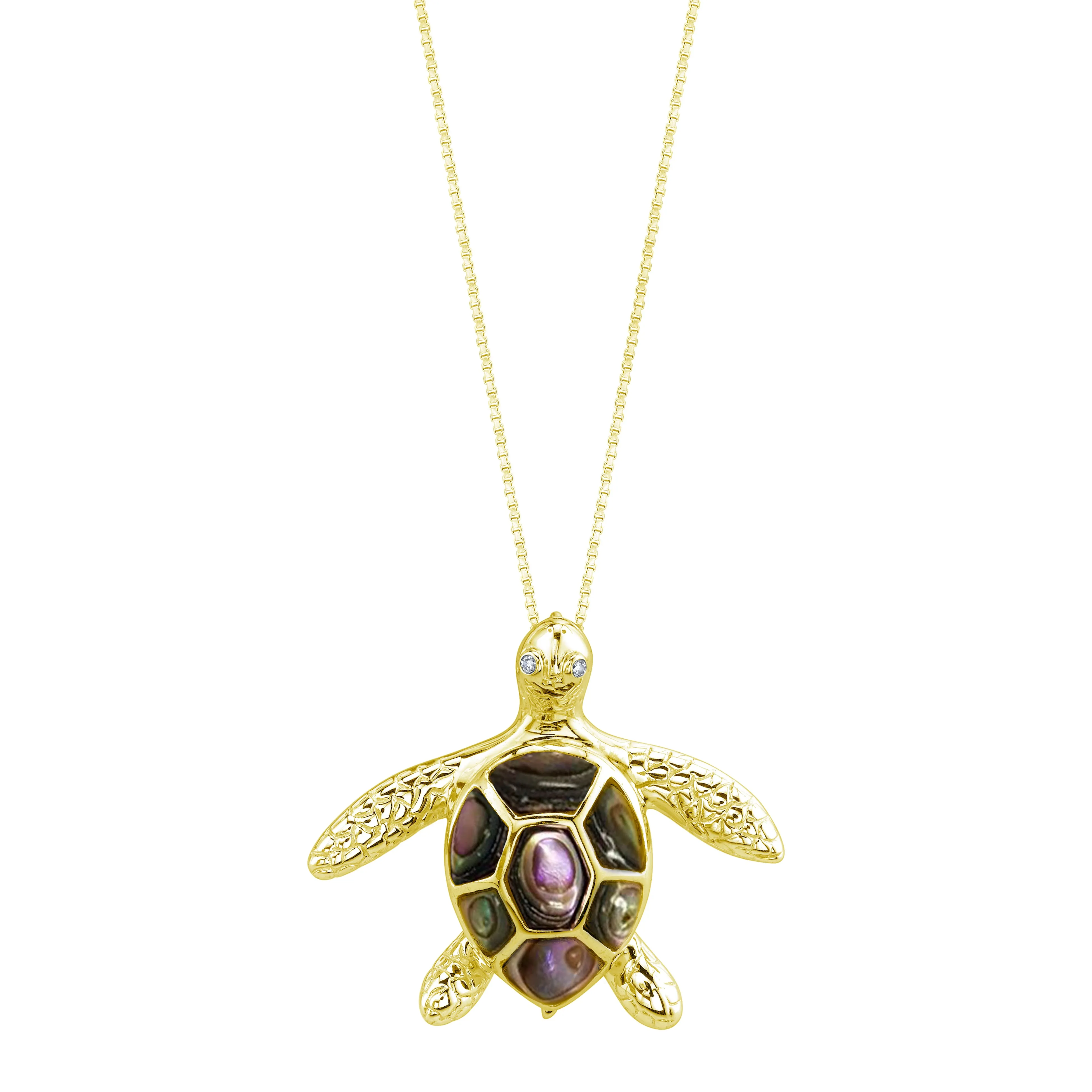 14K Yellow Gold Sea Turtle (Honu) Diamond Necklace