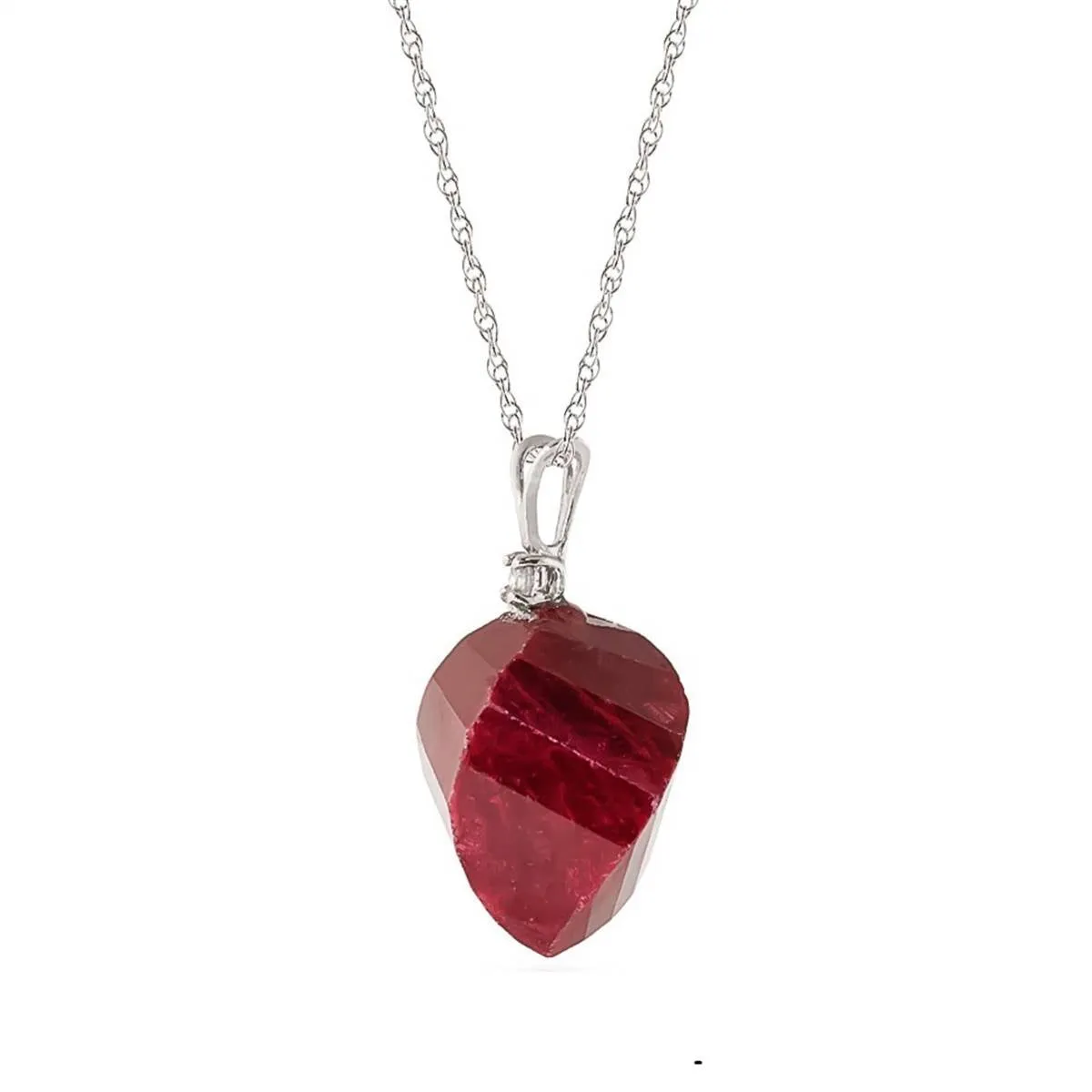 15.3 Carat 14K Solid White Gold Necklace Diamond Twisted Briolette Ruby