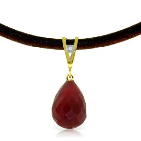 15.51 Carat 14K Solid Yellow Gold Leather Necklace Diamond Ruby