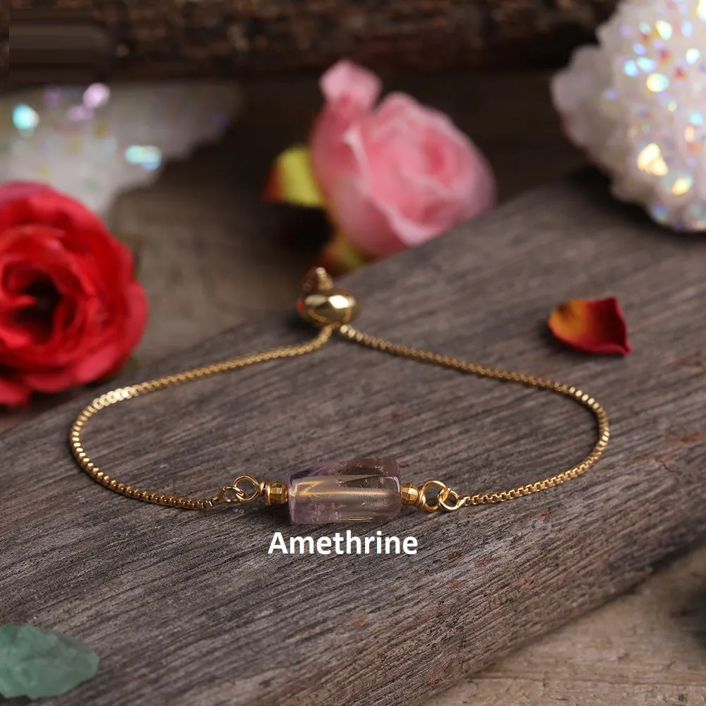 18K Gold-Filled Cylinder Charm Gemstone Bracelet | Healing Crystal Bracelet