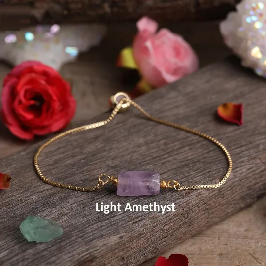 18K Gold-Filled Cylinder Charm Gemstone Bracelet | Healing Crystal Bracelet