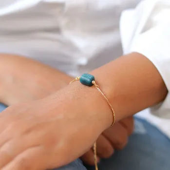 18K Gold-Filled Cylinder Charm Gemstone Bracelet | Healing Crystal Bracelet