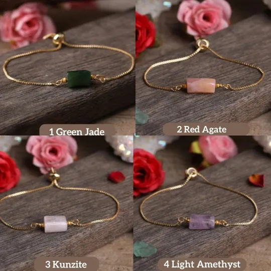 18K Gold-Filled Cylinder Charm Gemstone Bracelet | Healing Crystal Bracelet