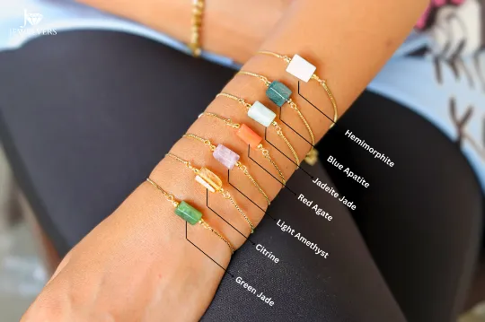 18K Gold-Filled Cylinder Charm Gemstone Bracelet | Healing Crystal Bracelet