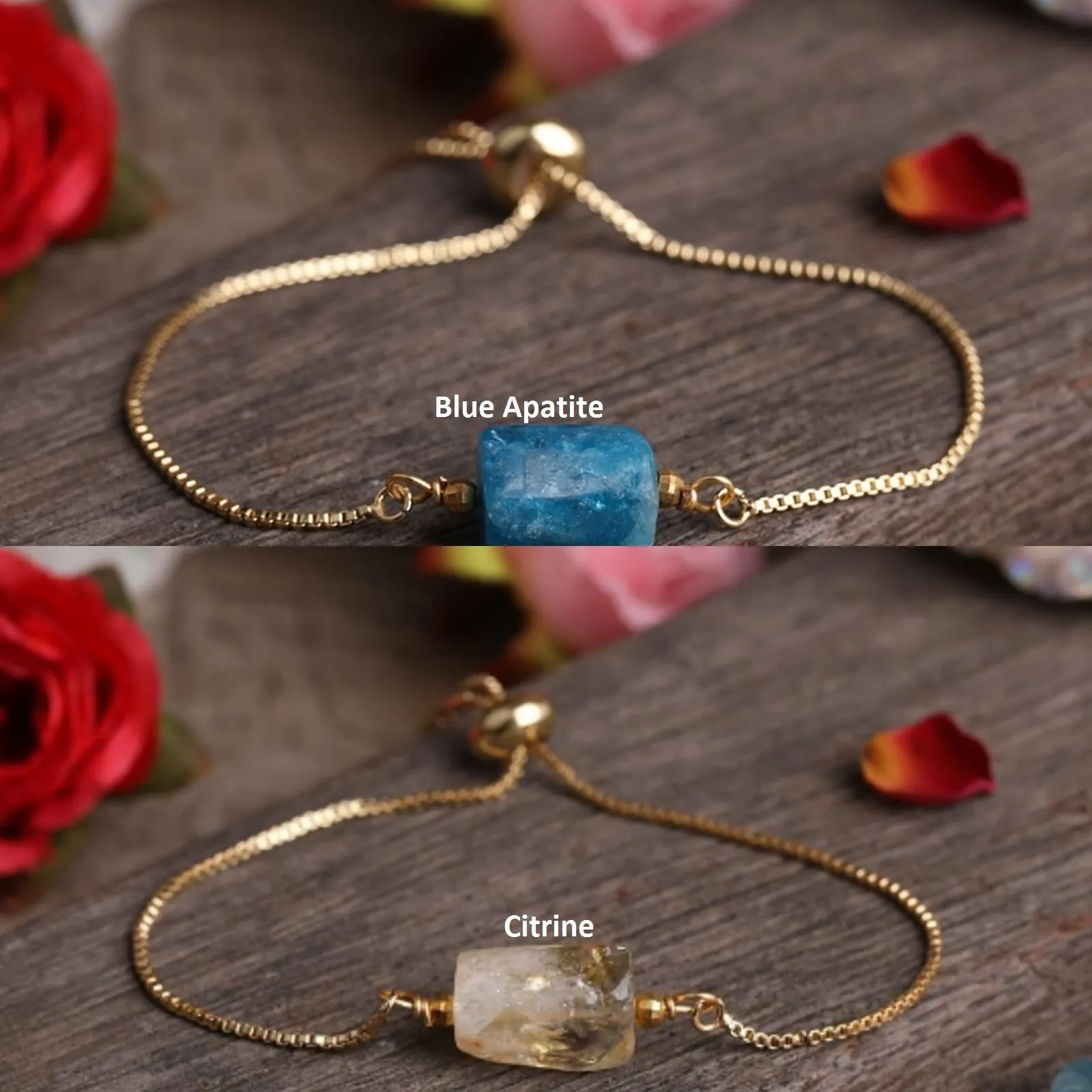 18K Gold-Filled Cylinder Charm Gemstone Bracelet | Healing Crystal Bracelet