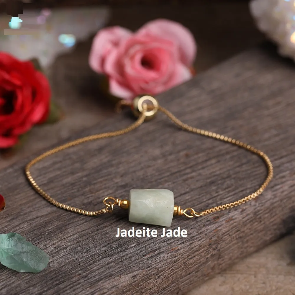 18K Gold-Filled Cylinder Charm Gemstone Bracelet | Healing Crystal Bracelet
