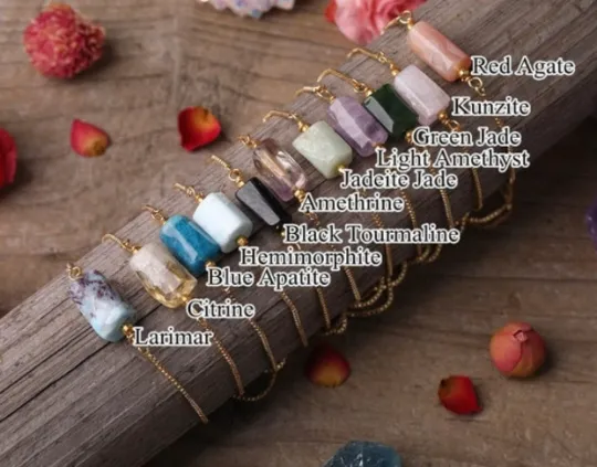 18K Gold-Filled Cylinder Charm Gemstone Bracelet | Healing Crystal Bracelet