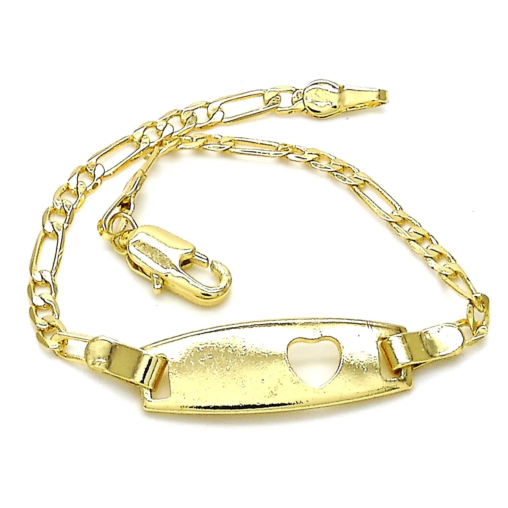 18K Gold Filled High Polish Finsh Figaro Heart LINK ID NAME BRACELET CUSTOM BRACELETS FOR KIDS ID PROTECTION BRACELET