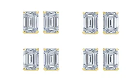 18k Yellow Gold 4Ct Emerald Cut White Sapphire Set Of Four Stud Earrings Plated