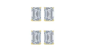 18k Yellow Gold 4mm 1Ct Emerald Cut White Sapphire Set Of Two Stud Earrings Plated