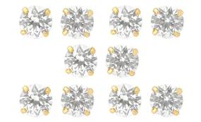 18k Yellow Gold Plated 1Ct Round White Sapphire Set Of Five Stud Earrings