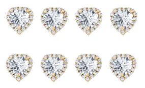 18k Yellow Gold Plated 2Ct Heart White Sapphire Set of Four Halo Stud Earrings