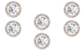 18k Yellow Gold Plated 2Ct Round White Sapphire Set of Three Halo Stud Earrings