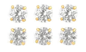 18k Yellow Gold Plated 2Ct Round White Sapphire Set Of Three Stud Earrings