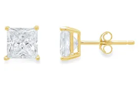18k Yellow Gold Plated Created White Sapphire 1/2 Carat Princess Cut Stud Earrings