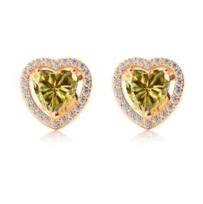 24k Yellow Gold Plated 4 Ct Created Halo Heart Yellow Sapphire Stud Earrings