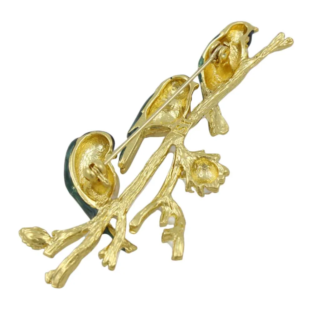 3 Enamel Chickadees on Branch Jewelry Brooch Pin - PRB312