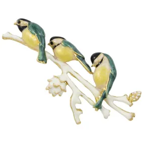 3 Enamel Chickadees on Branch Jewelry Brooch Pin - PRB312