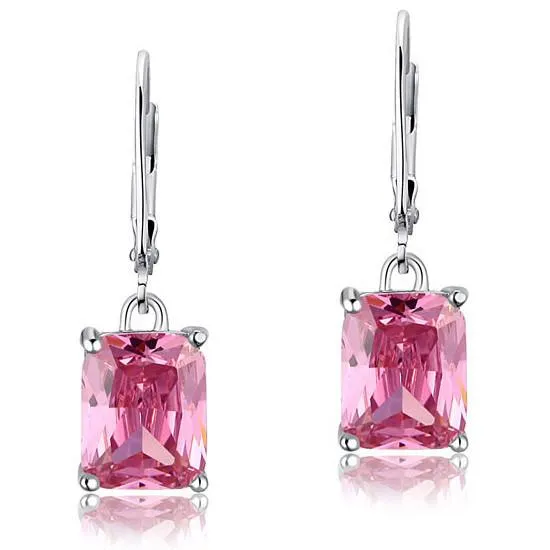 4 Carat Pink Simulated Sapphire 925 Sterling Silver Dangle Earrings
