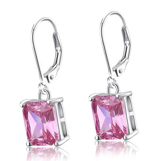 4 Carat Pink Simulated Sapphire 925 Sterling Silver Dangle Earrings