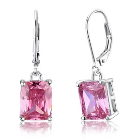 4 Carat Pink Simulated Sapphire 925 Sterling Silver Dangle Earrings