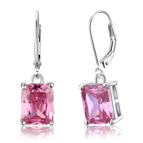 4 Carat Pink Simulated Sapphire 925 Sterling Silver Dangle Earrings