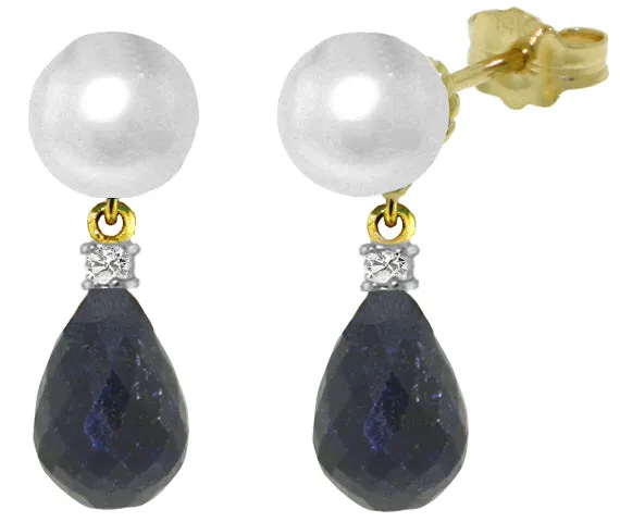 8.7 Carat 14K Solid White Gold Stud Earrings Diamond, Sapphire Pearl