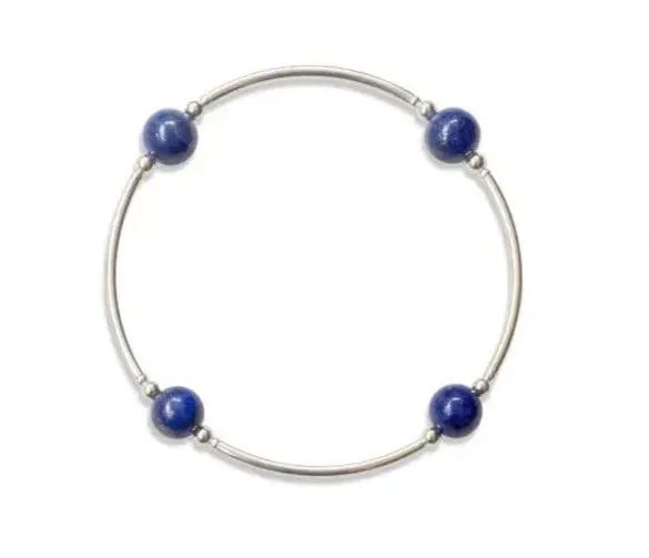 8mm Lapis Blessing Bracelet With Silver Links