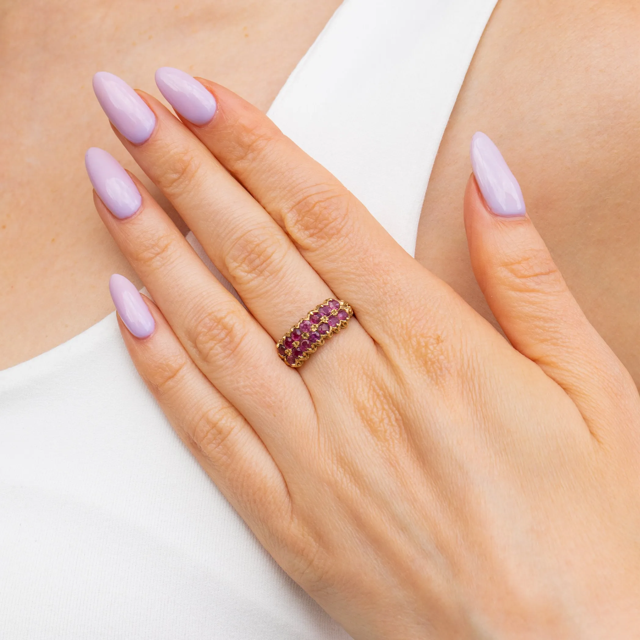 9ct Gold Ruby Double Row Ring, 0.84ct