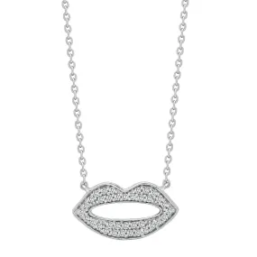 9ct White 15pts Diamond Lips Pendant with 17" Chain