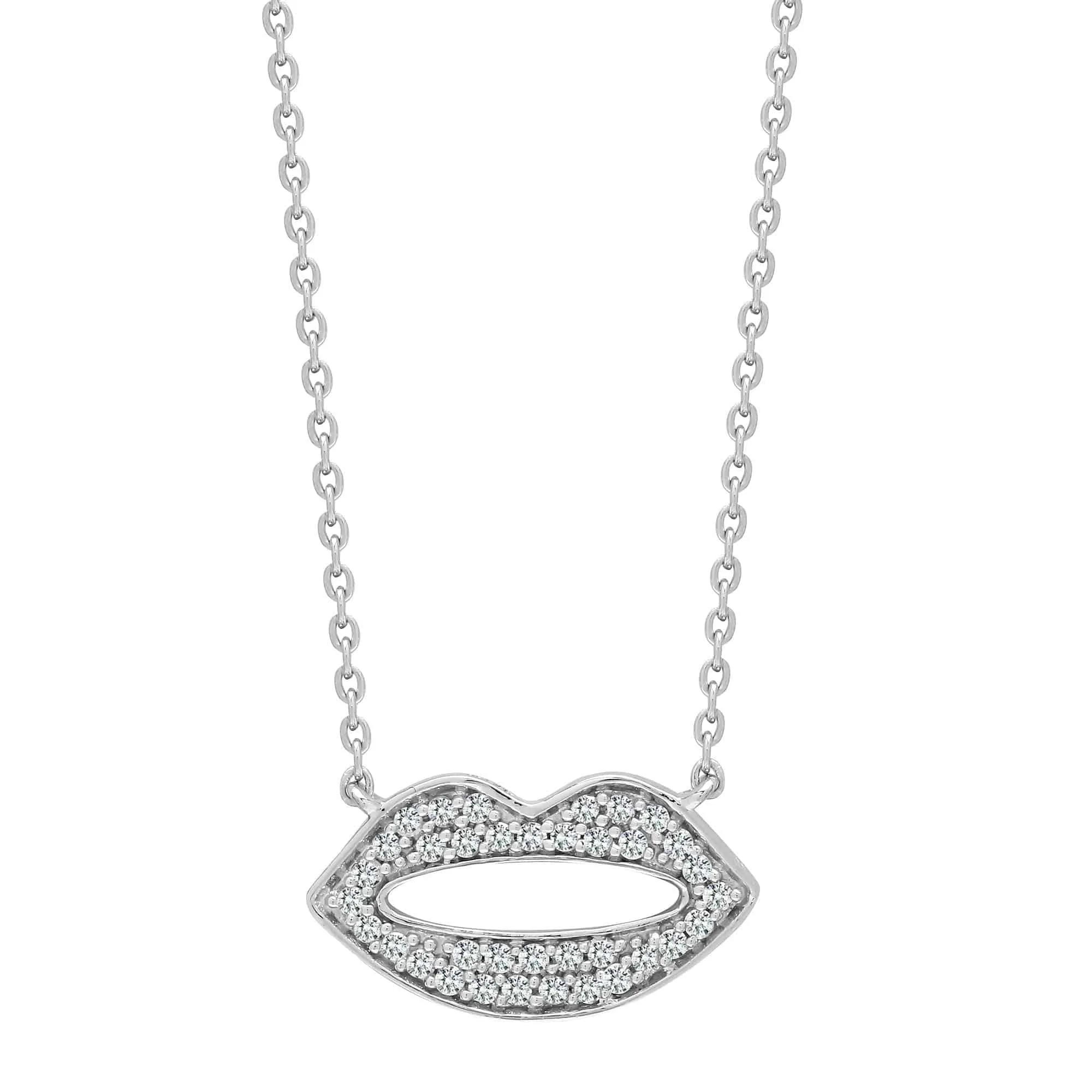 9ct White 15pts Diamond Lips Pendant with 17" Chain