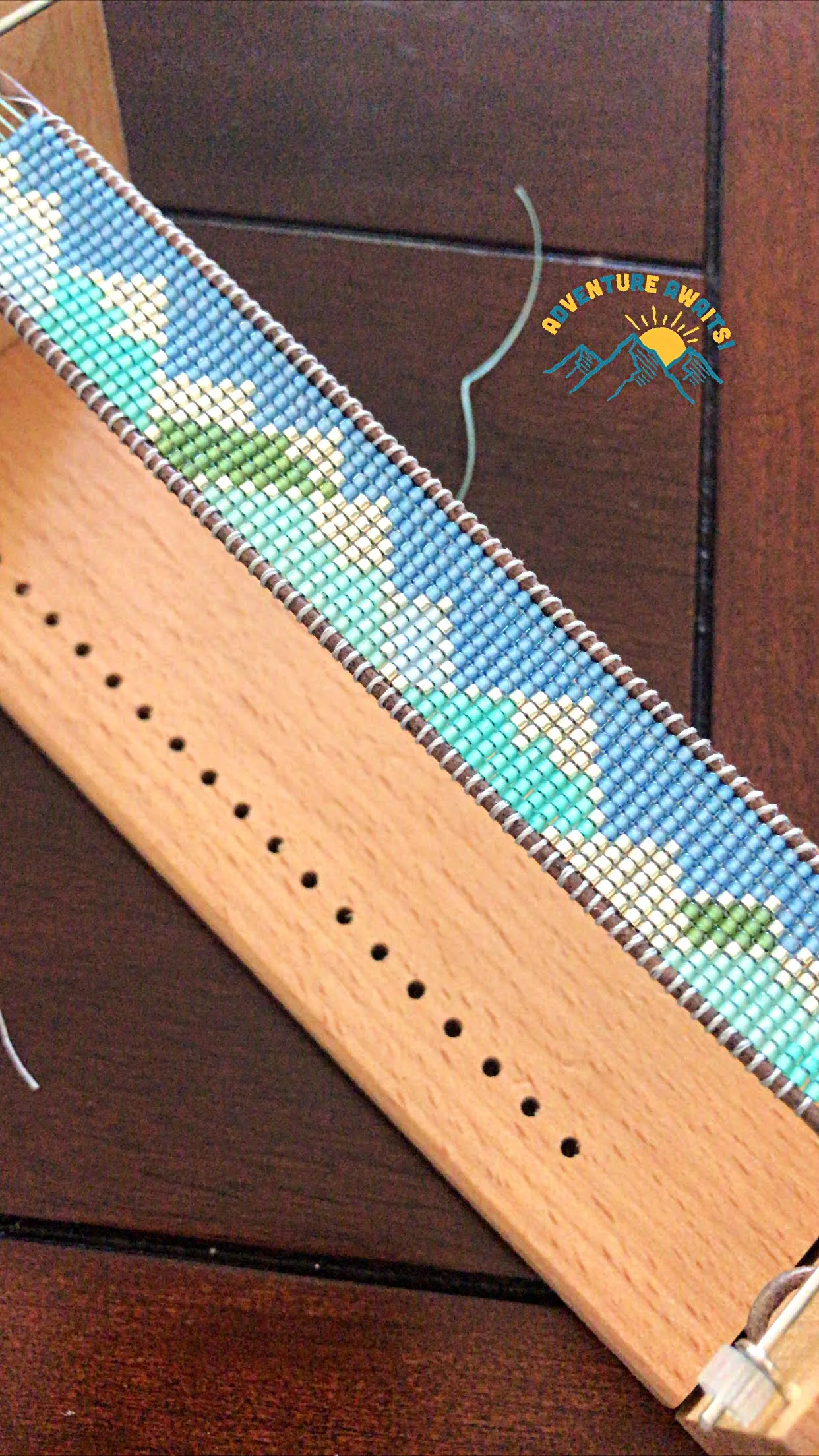 Abstract Mountain Bead Woven Loom Leather Bracelet