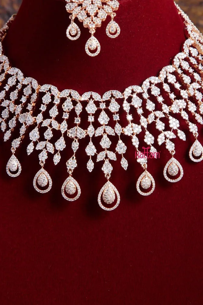 AD Rosegold Intricated Bridal Choker Set - 7