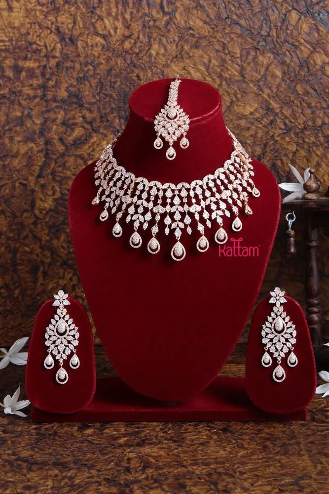 AD Rosegold Intricated Bridal Choker Set - 7