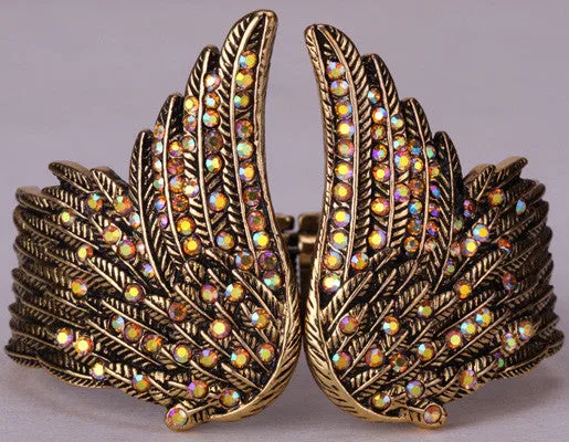 Angel Wings Feather Bracelet w/ Crystal