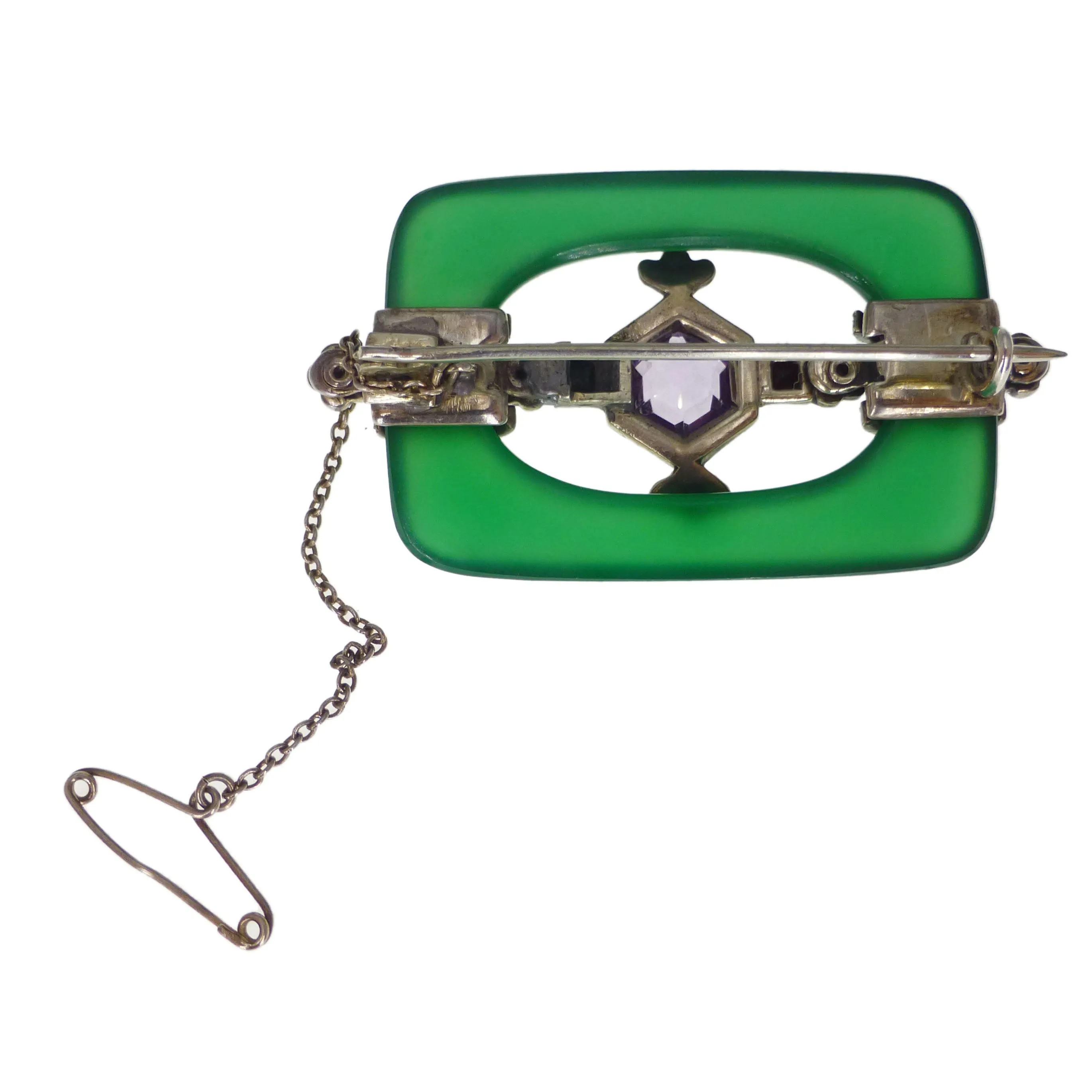 Antique Art Deco German Chrysoprase Amethyst Moonstone Brooch