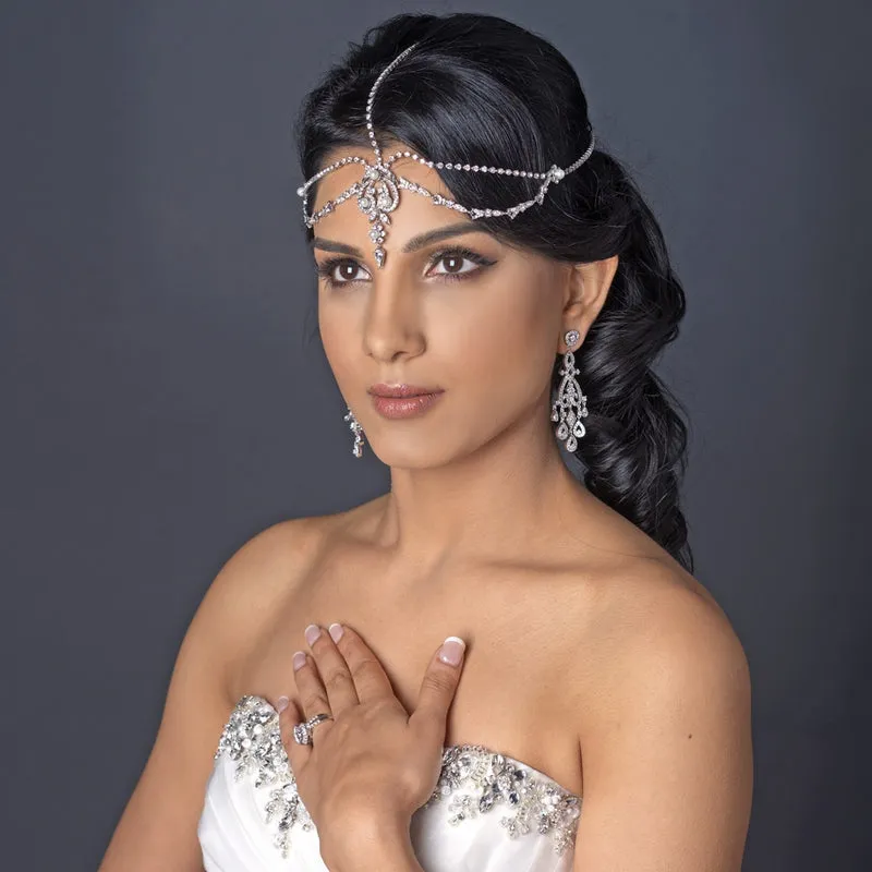 Antique Inspired Pearl & Crystal Teardrop Forehead Bridal Headpiece