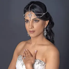 Antique Inspired Pearl & Crystal Teardrop Forehead Bridal Headpiece