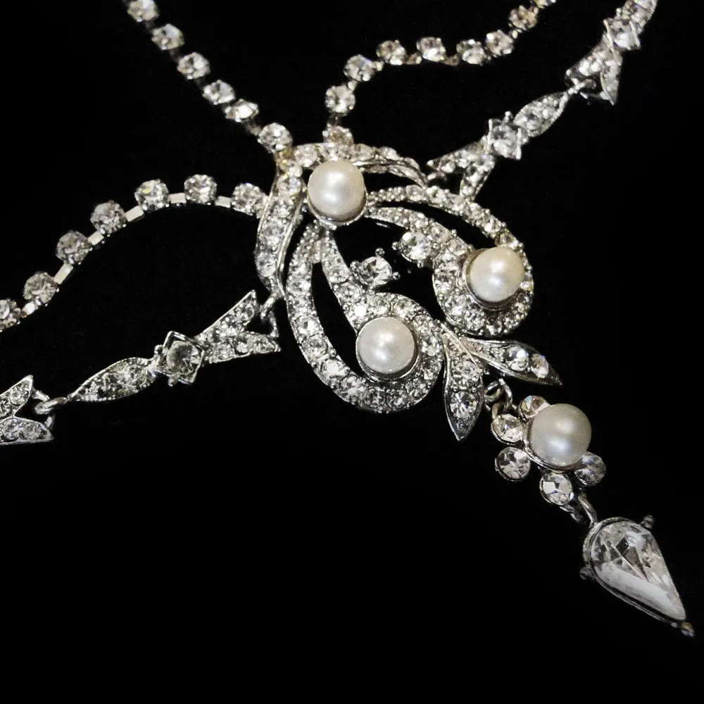 Antique Inspired Pearl & Crystal Teardrop Forehead Bridal Headpiece