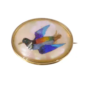 Antique Victorian 15ct Gold Hummingbird Feather Brooch