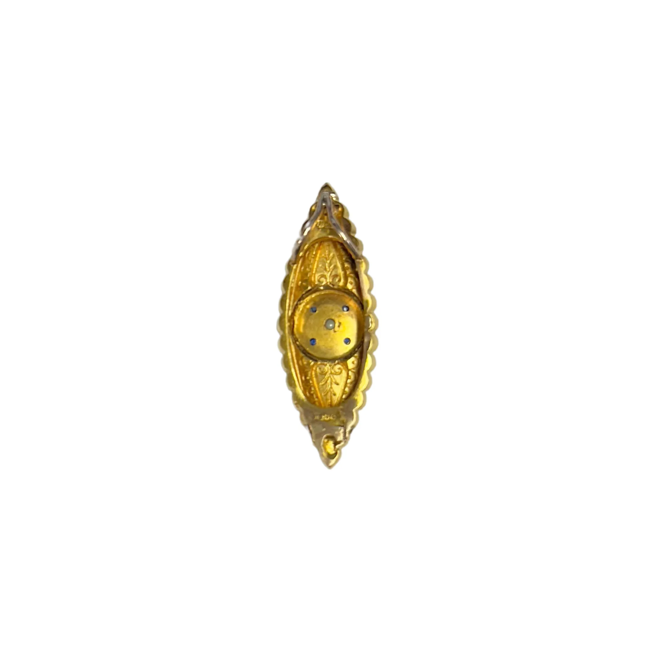 Antique Victorian 15K Gold Sapphire and Seed Pearl Pendant (1891)