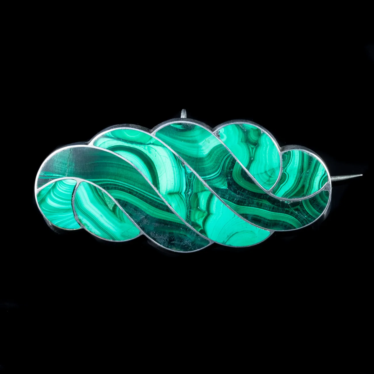 Antique Victorian Scottish Malachite Brooch Silver Circa 1880