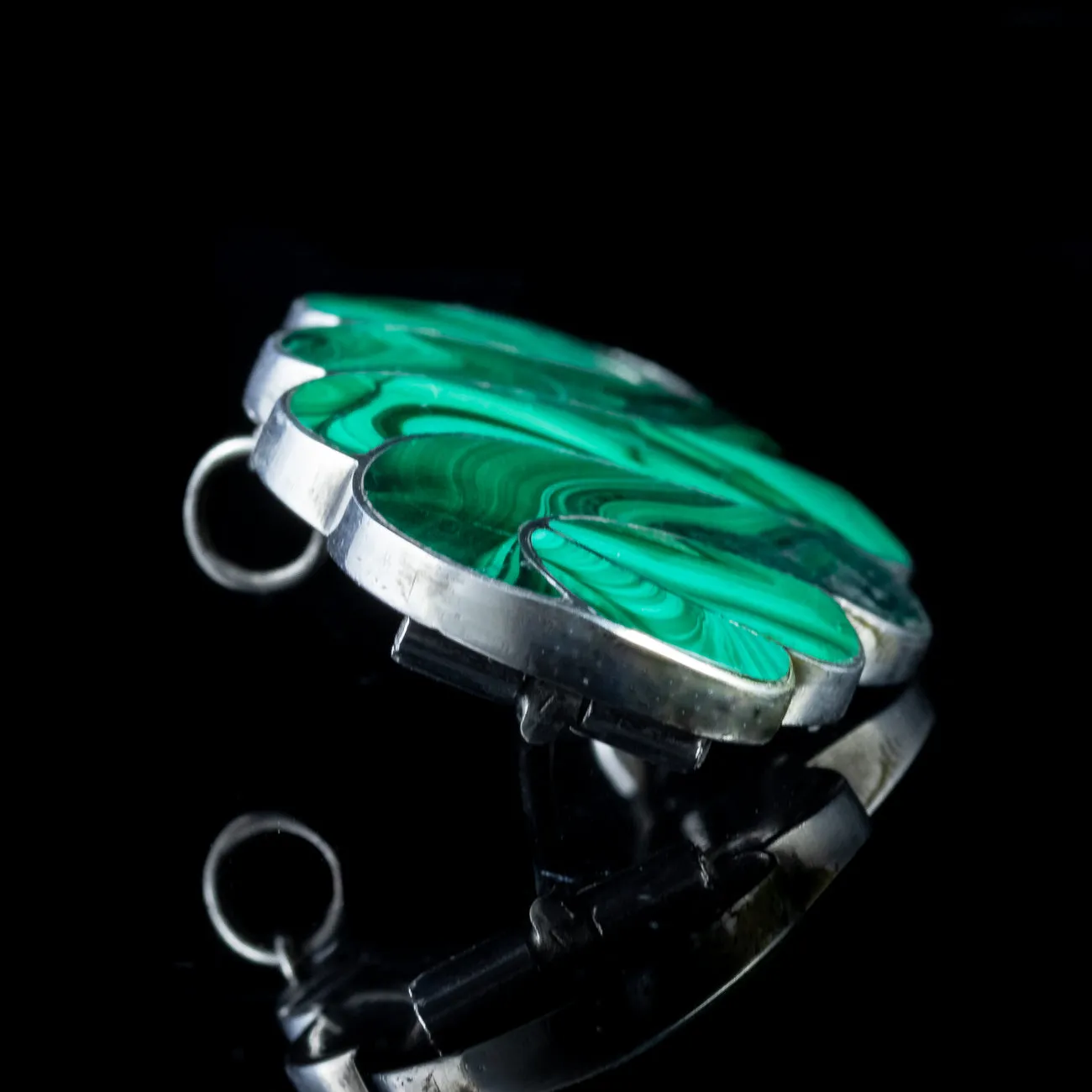 Antique Victorian Scottish Malachite Brooch Silver Circa 1880