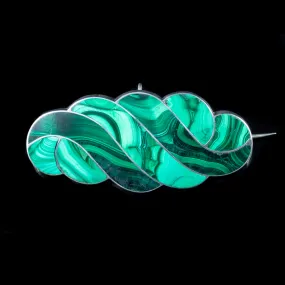 Antique Victorian Scottish Malachite Brooch Silver Circa 1880